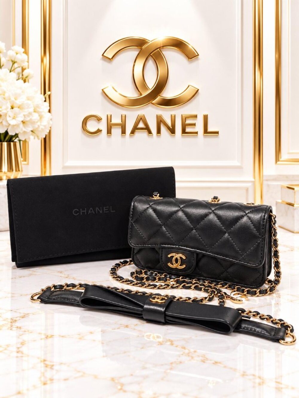 Authentic Chanel Black Quilted Lambskin Mini Flap Bag Gold CC Luxury Vintage
